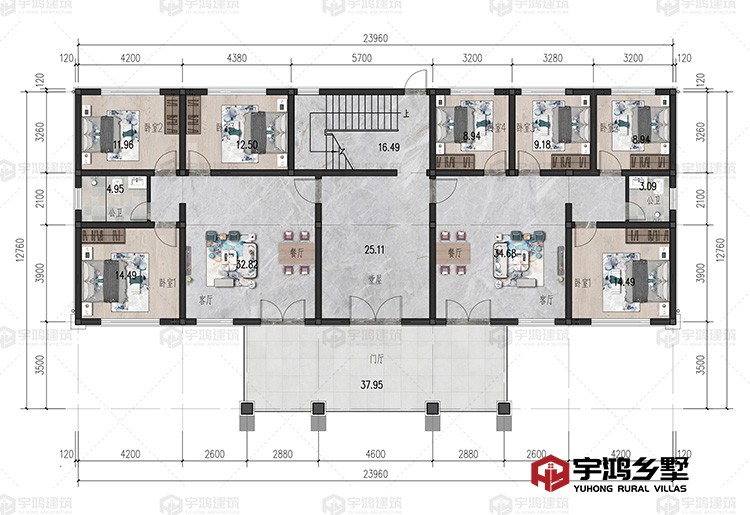 1层：堂屋、客厅、餐厅、卧室、卫生间
