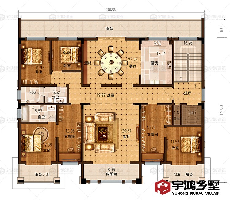 四层：卧室，客厅，餐厅，厨房，衣帽间，卫生间