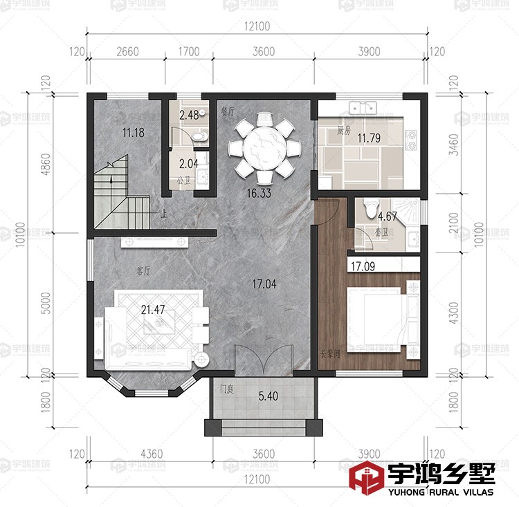 一层：客厅、餐厅、厨房、卧室、卫生间
