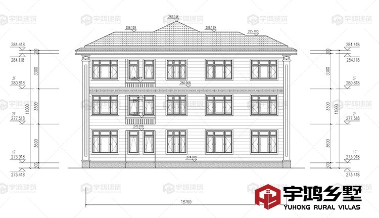 19x12米三层豪华新中式别墅设计图YH-A-3185-新中式