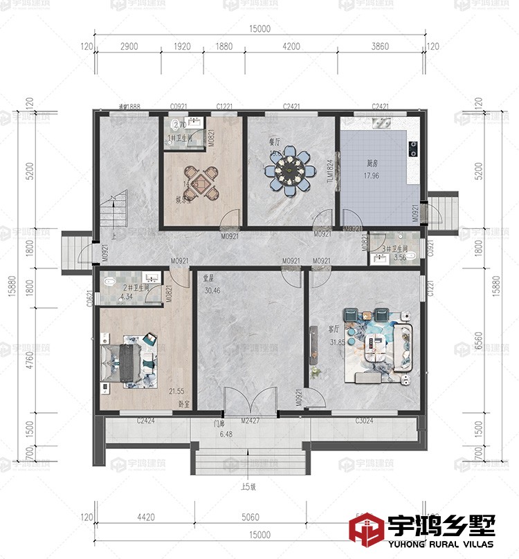 一层：堂屋、客厅、餐厅、厨房、卧室、娱乐室、卫生间