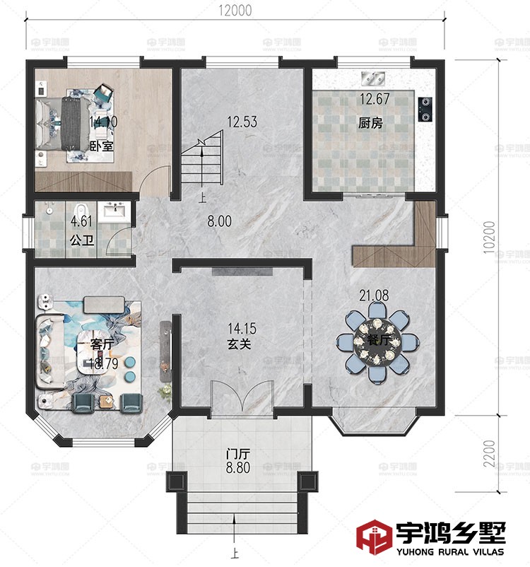 一层：客厅、餐厅、厨房、卧室、卫生间