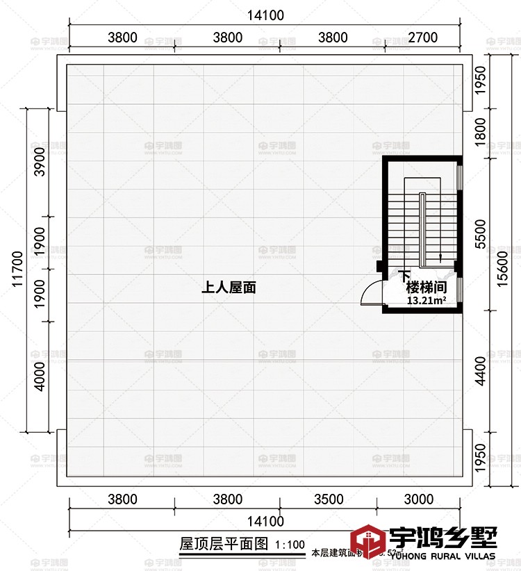 层面层：上人屋面、楼梯间