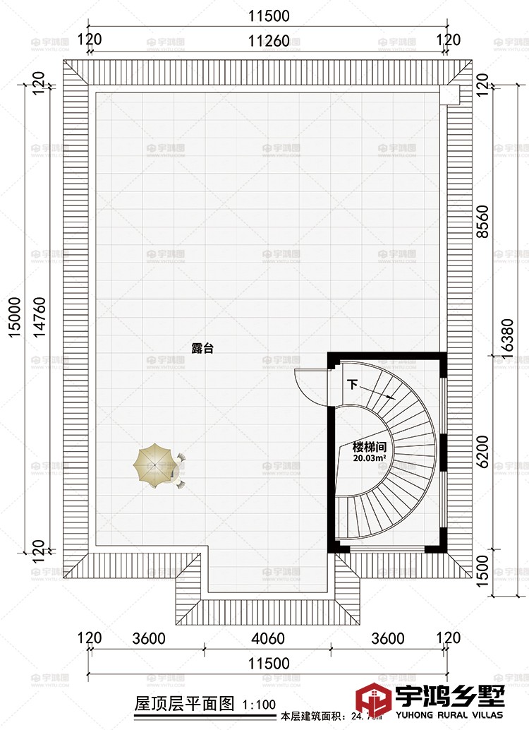 屋顶层：楼梯间、露台